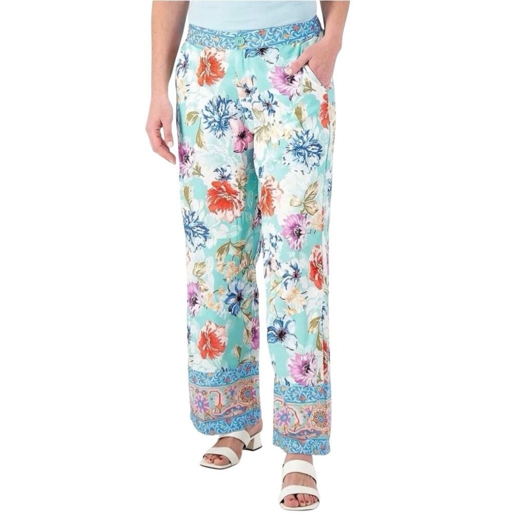 Tolani $198 Floral Print Straight Leg Pants Elastic Waist Pockets Women’s 3X NEW - Picture 2 of 13